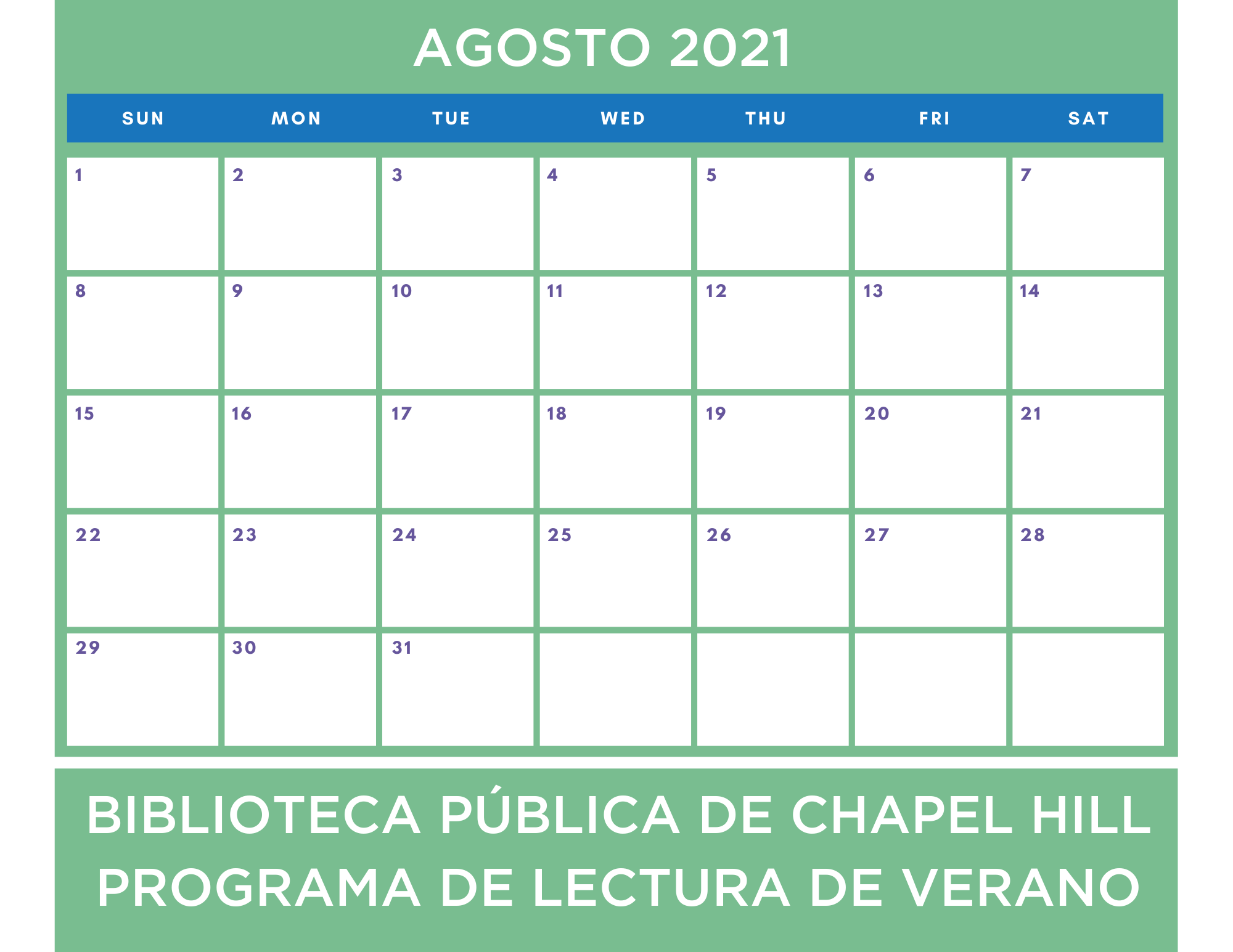August 2021 Calendar Spanish Chapel Hill Public Library
