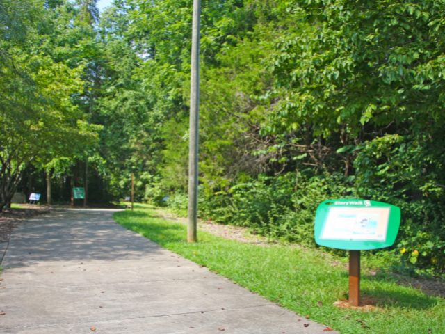 The first StoryWalk post at Homestead Park.